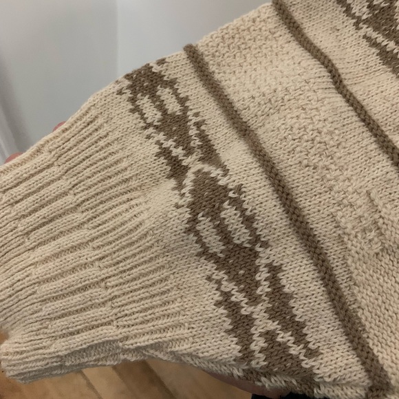 Vintage Unisex Oatmeal/Chocolate Brown Knit Oversized Sweater - Picture 5 of 7